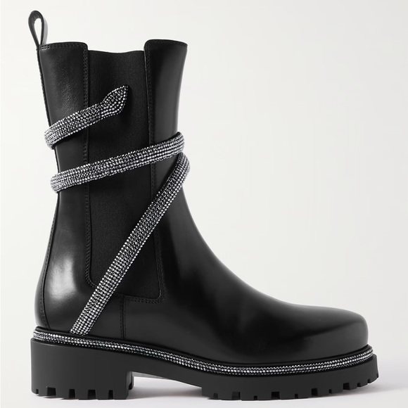 Rene Caovilla Cleo Shimmery Chelsea Boots Black Leather Size EU 37 - Picture 9 of 10